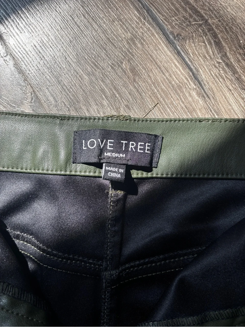 Love Tree Olive Faux Leather Cargo Mini Skirt